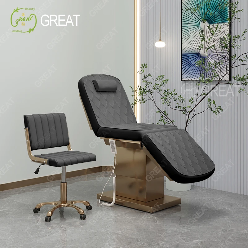 Luxury Multi-function Black Golden Lash Extension Bed Massage Electric Cosmetic Facial Beauty Bed With 3 Motors