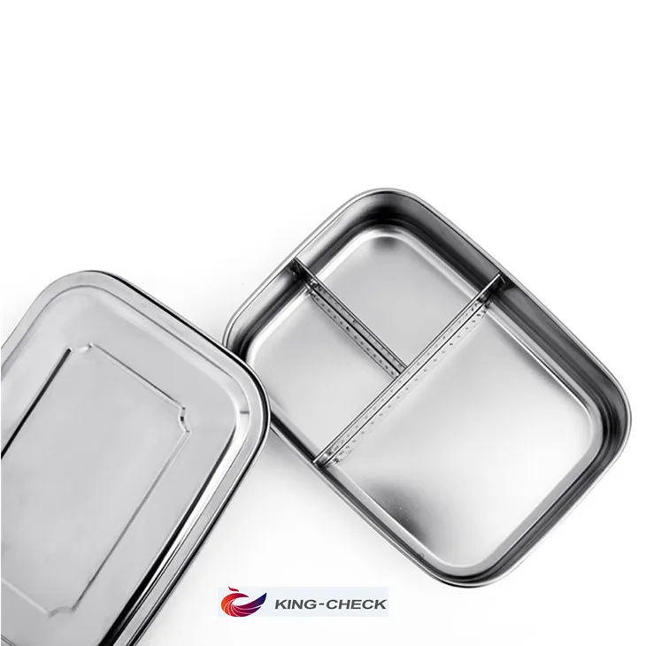 Eco friendly rectangular multi compartments leakproof 304 stainless steel metal prep meal container box lunch with lid