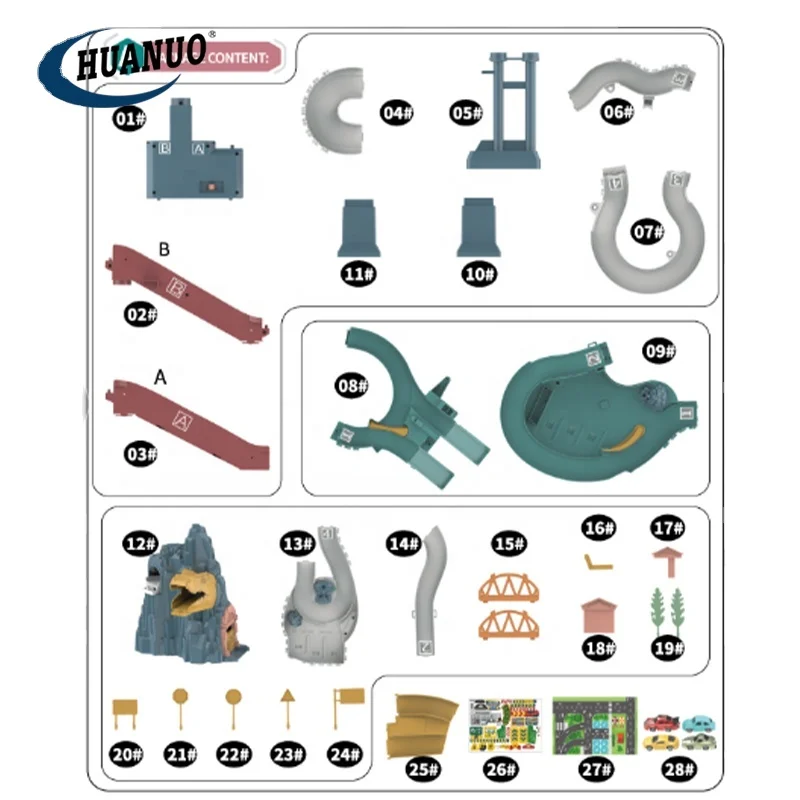 High Quality Unisex Plastic Kids Pretend Play Dinosaur Car Toy Winding Mountain Highway Track with Rail Parking Lot