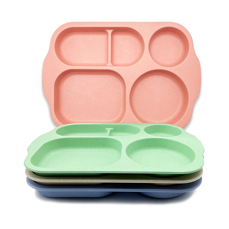 Unbreakable Divided Plates Wheat Straw Tray Large Fast Food Tray for Toddlers Adults Children Lightweight Plates