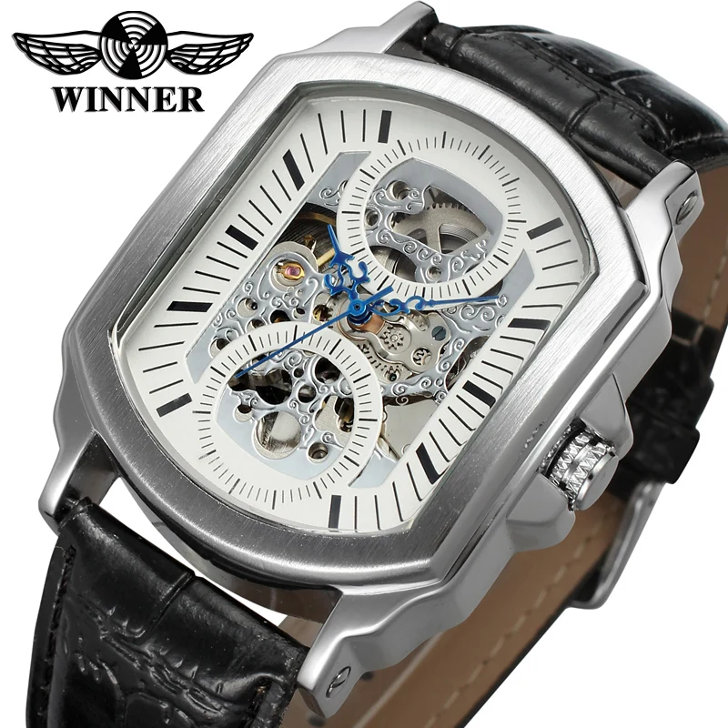 WINNER 8080 men mechanical watch leather strap water proof automatic skeleton top brand luxurious wristwatches for Men