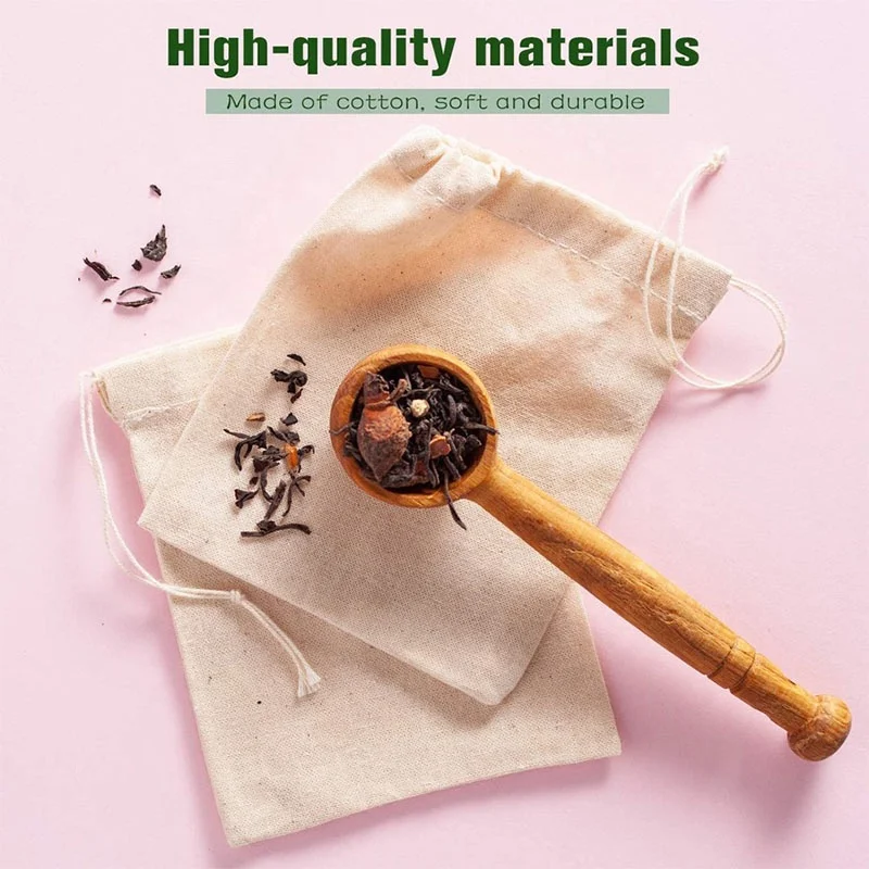 Customized Packing Fabric Pouch Small Drawstring Bag Cotton Muslin Organic Tea Bags