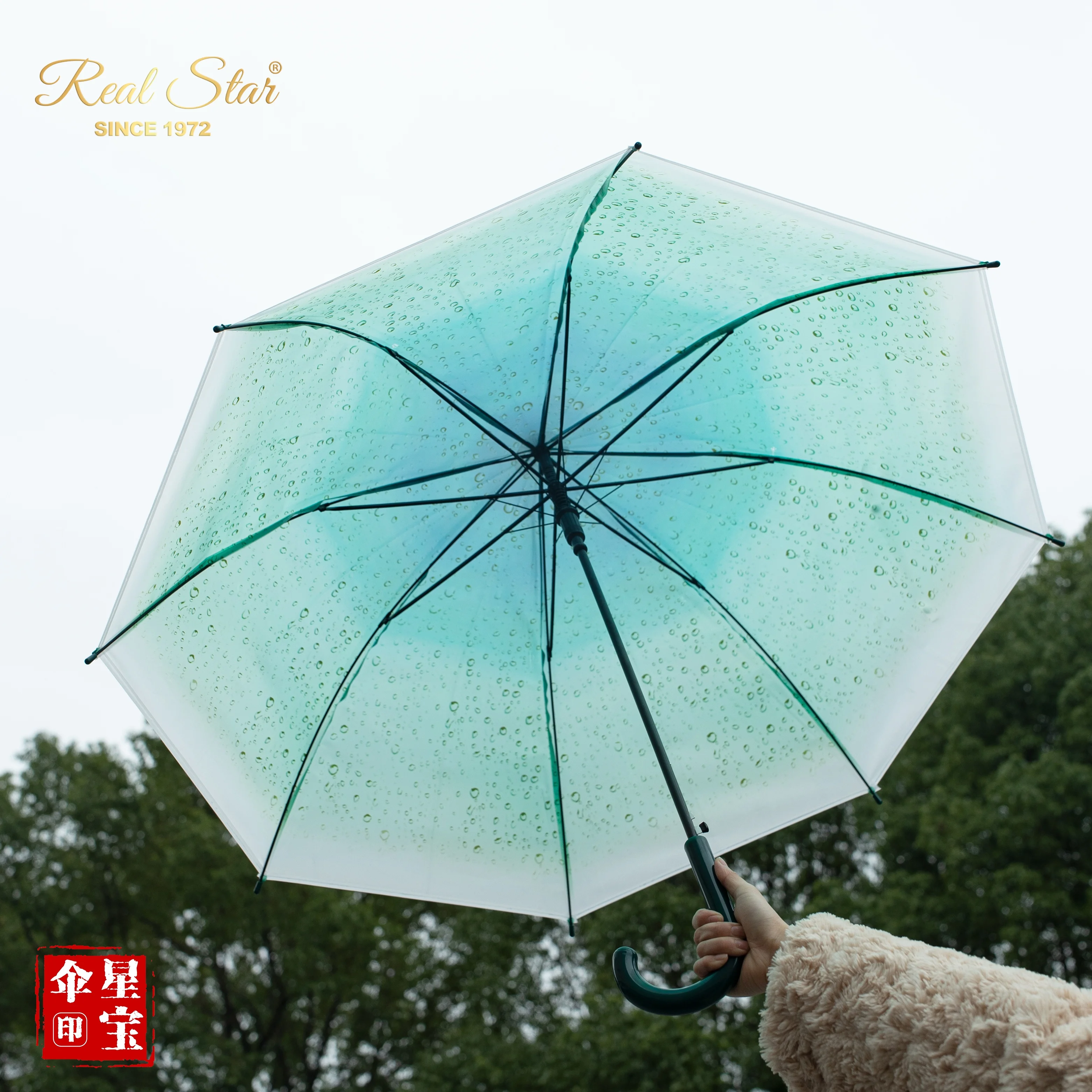 RST raindrop semi clear umbrella PVC/EVA rain transparent umbrella