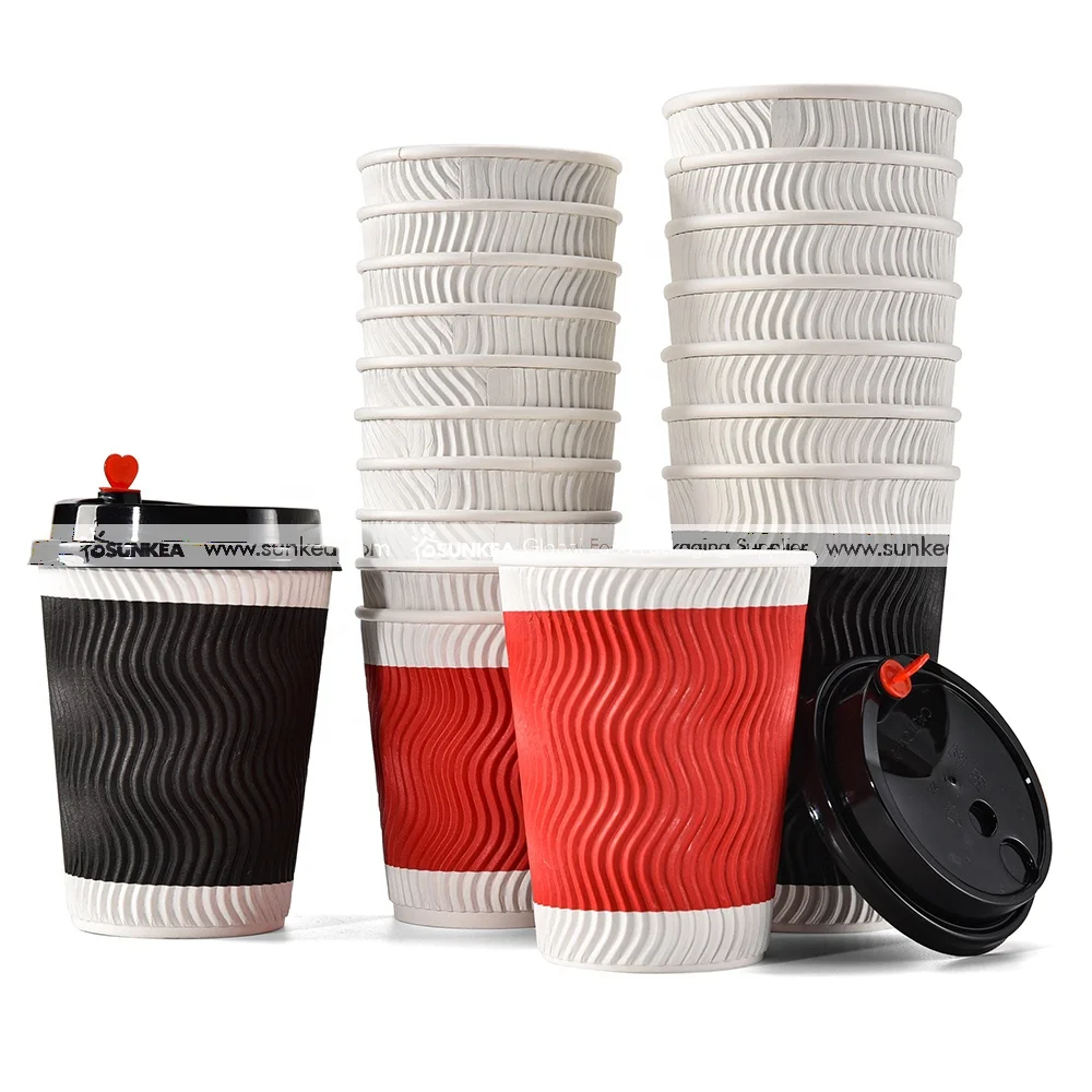 Sunkea biodegradable Anti-scalding coffee ripple wall paper cup