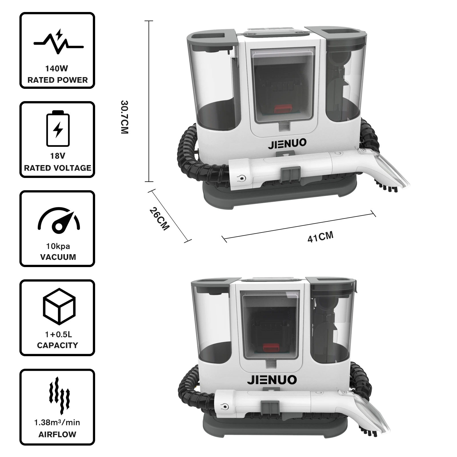 JIENUO Cordless Portable Carpet & Upholstery Cleaner & Pet Stain Vacuum with Deep Stain Battery Water Filter ODM CanisterJNS800