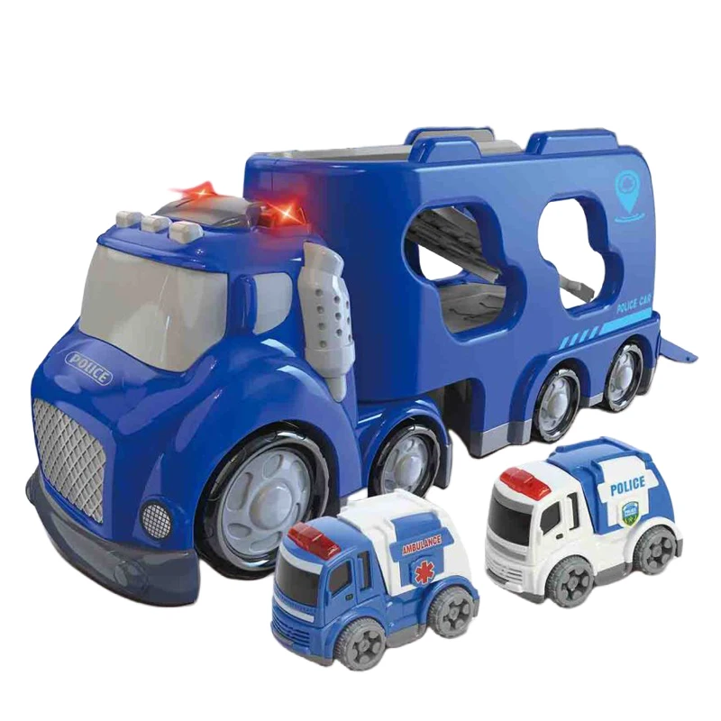 New Plastic cartoon toy fire trucks with light sound slide friction tractor-trailer set kids trailer toys for kids