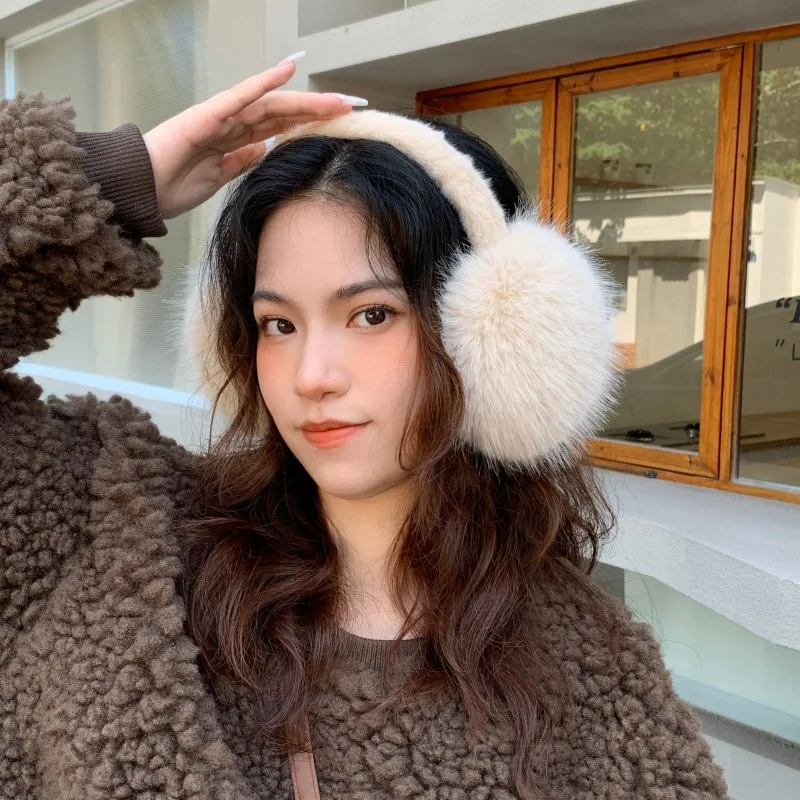 Fashion Cute Winter Outdoor Warm Fur Plush Foldable Earmuff Solid Color Thickening Folding Portable Windproof Ear-muffe