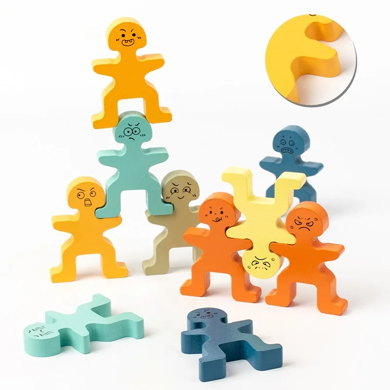 3D Cartoon Balance Stacking Game Wooden Kids Creativity Wood Building Toy Cute And Fun Character Pattern Matching Toy