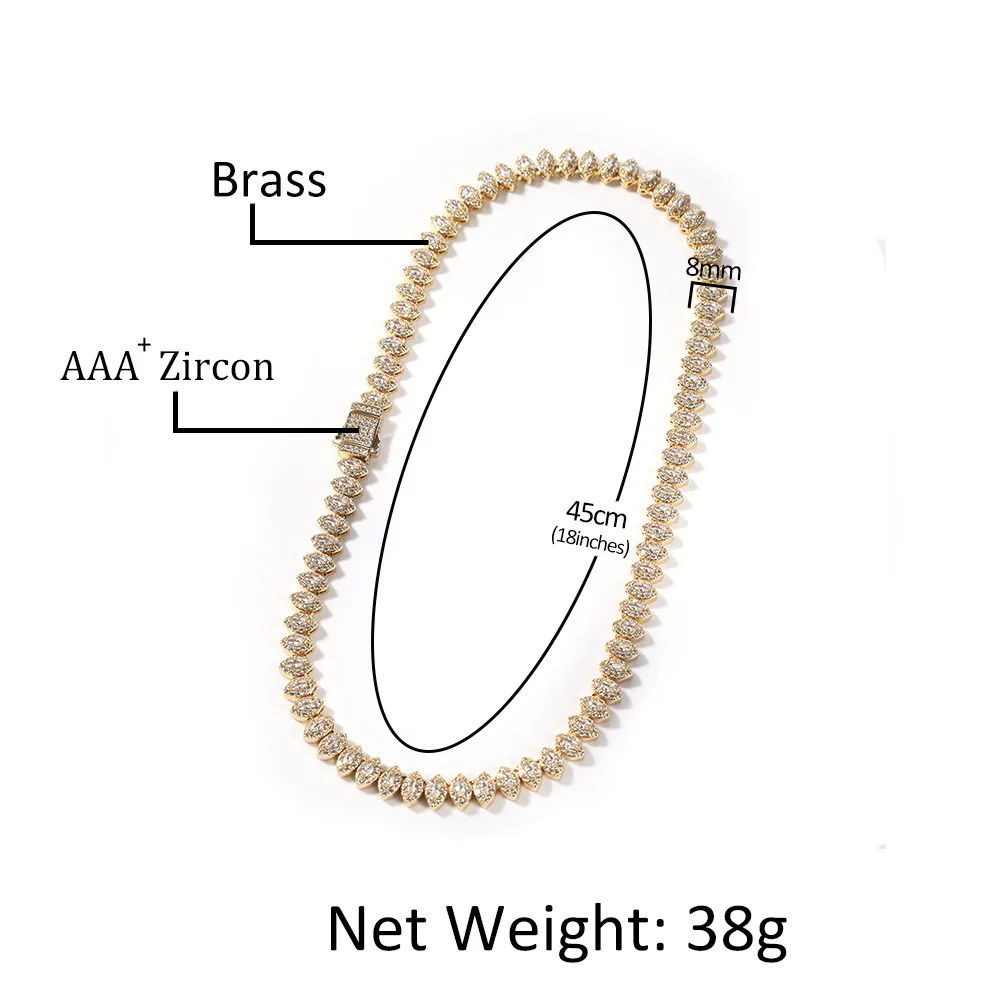 2021 New  Hip Hop CZ Iced Out Copper Inlaid Zircon Horse Eye Necklace full diamond Cuban Link Chain