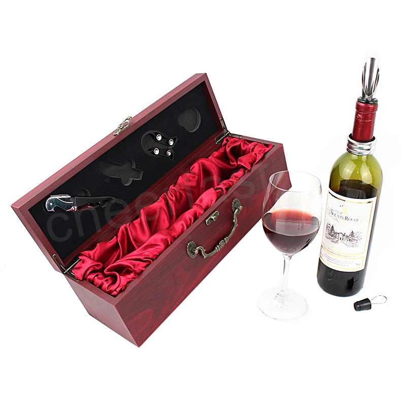 Easy Carry Red MDF Wooden Single Carry Box For Wine Bottle
