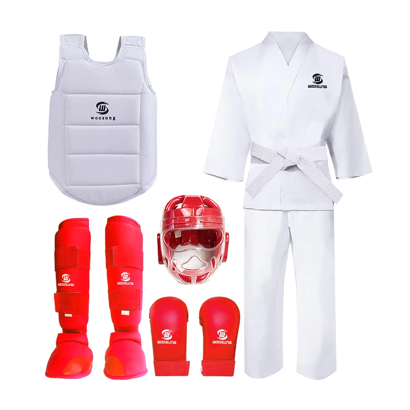 Woosung Full Karate Gear Set - Includes Protective Gear, Helmet, Shin Guards, Gloves, and Karate Uniform