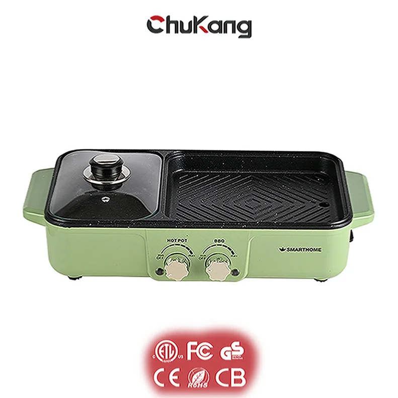 Chukang 2-in-1 Indoor Smokeless Kitchen Electric Grill And Hot Pot Multi-function High Quality Contact Grill