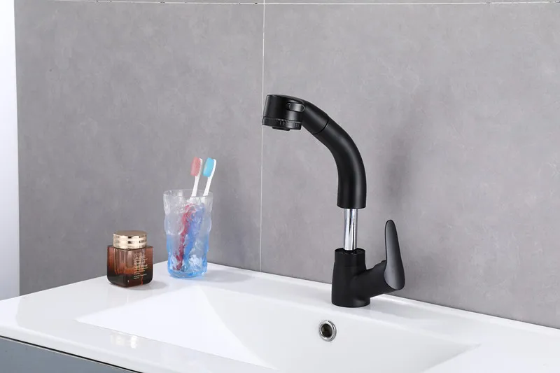Black pull hot and cold water faucet Ceramic Modern modern kitchen faucet Kitchen mixer faucet High quality