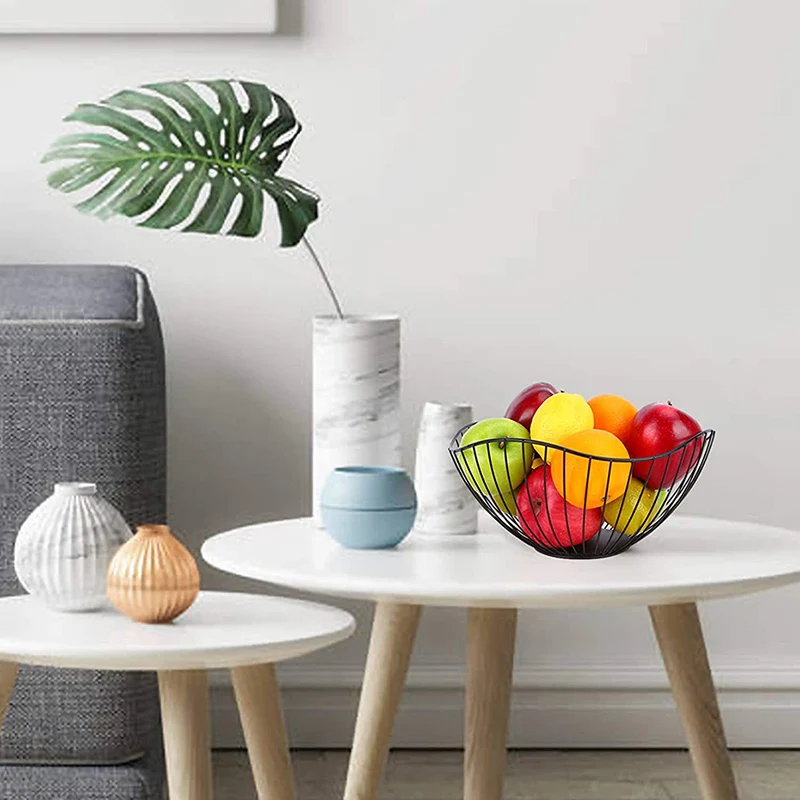 Iron Black Table Organizer Vegetable Mesh Bowl Kitchen Storage Stainless Steel Metal Fruit Basket