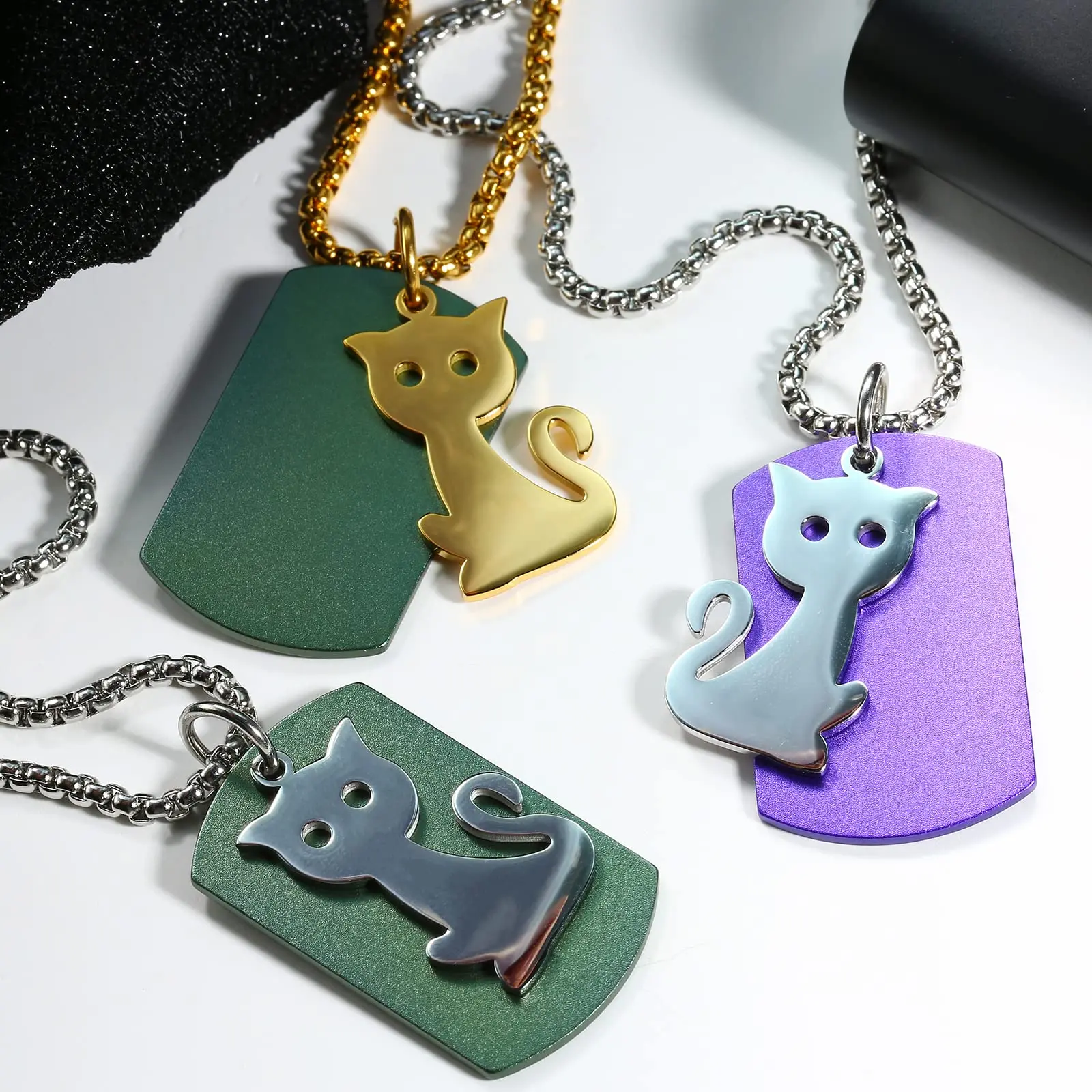 Wholesale Custom Aluminum Cat Dog Tags Stainless Steel Silver Gold Black Good Luck Charm Pendant Necklace for Women Men Girl Boy