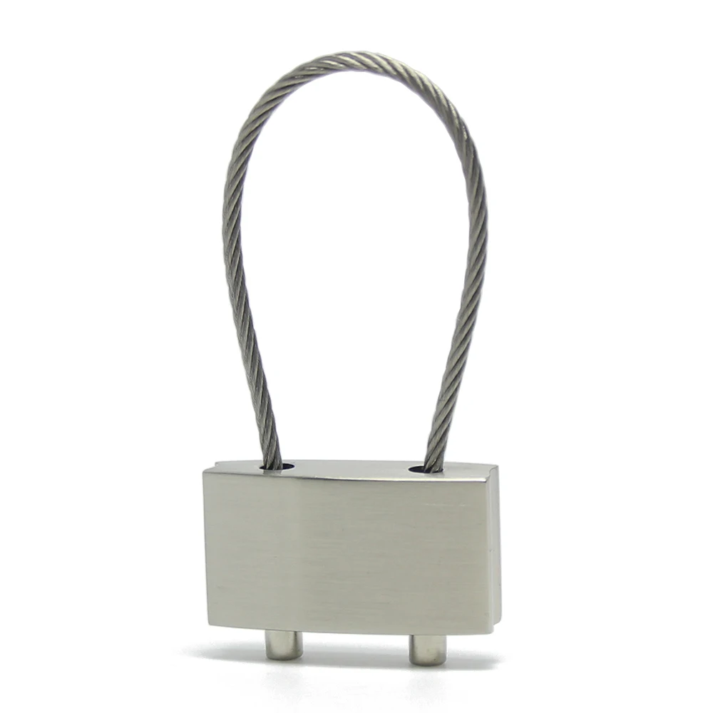 Screw Locking Key Holder Cable Wire Key Chain Rectangle Cube Steel Wire Keyring 3D Metal Stainless Steel Wire Rope Keychain