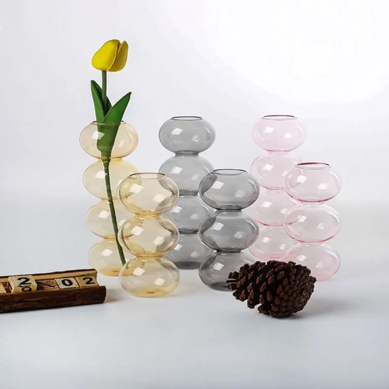 Redeco Modern Nordic Style Modern Shaped Vase Colored Glass Bubble Vase Transparent Bud Vase For Home Decoration