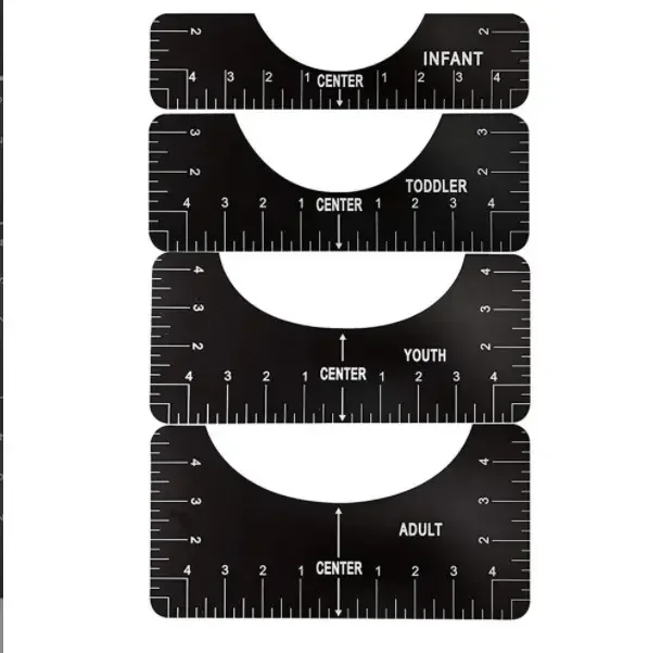 4 Sizes Acrylic Portable Round Neck Calibration Tool White PVC Ruler Guide T shirt Alignment Tool Placement Guide Ruler