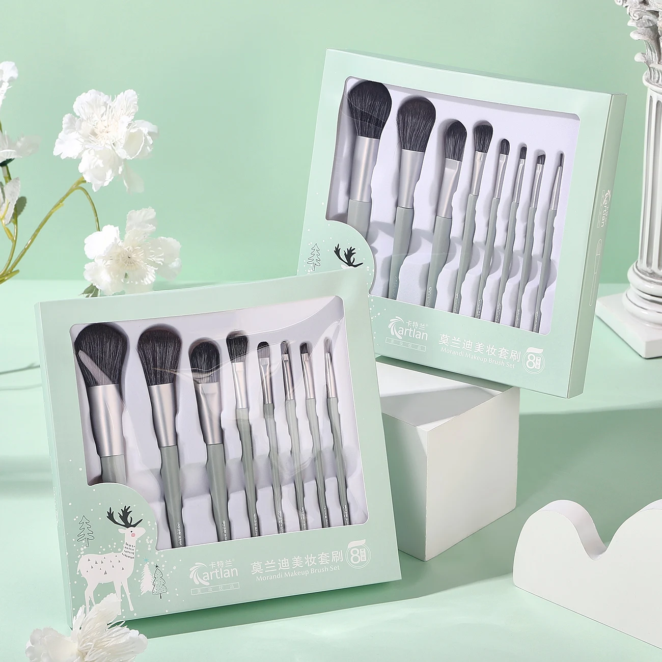 KARTLAN Silver Luxury 9 Pieces Make Up Brushes Synthetic Vegan Professional Makeup Brush Set Private Label