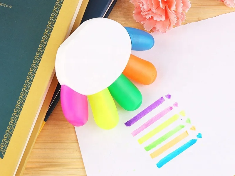 Fancy palm 5 in 1 fingers highlighter pen cute colorful office student marker highlighter pen custom LOGO