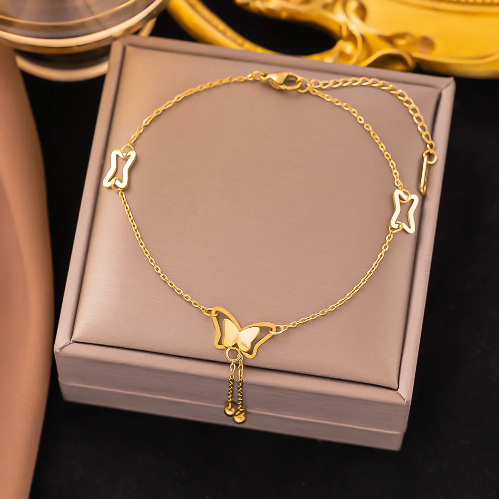 Trendy Charm Cherry Pendant Anklet Bracelet Punk Jewelry Anklets Link Chain Stainless steel Round Ball Bracelet Anklet