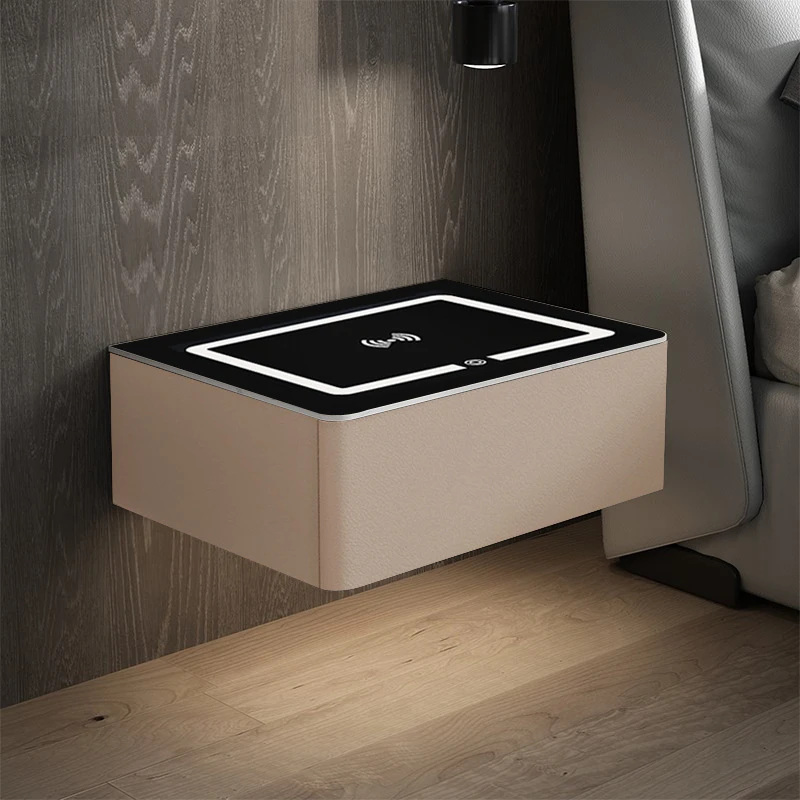BIXONWOOD Smart Bedside Table Wireless Usb Charging Night Table Gray Wood Floating Nightstand Wall Hanging Night Stand