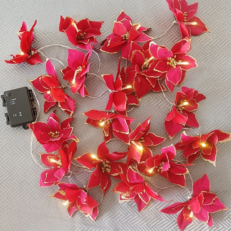 Hot Sale 20 LED Christmas Tree Decorations Garland Artificial Flower Ornaments Battery Fairy String Lights for Wedding Party