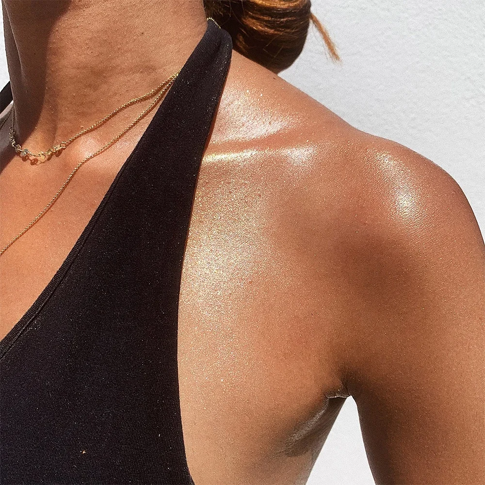 ZPM OEM/ODM Private Label 100% Vegan Organic Mica Suntan Glitter Lotion Liquid Highlighter Shimmering Body Dry Oil