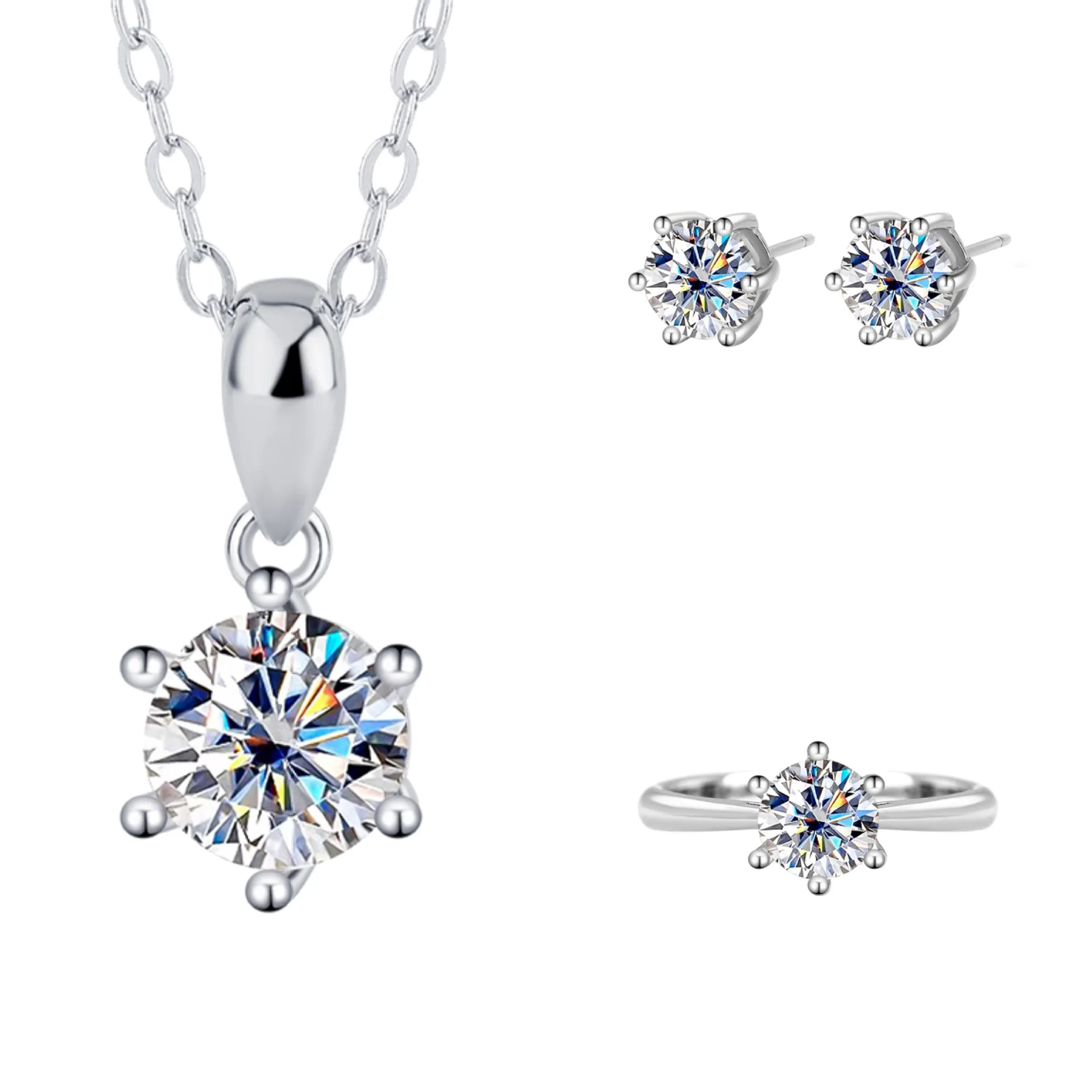 fashion fine jewelry sets for women vvs 6.5mm 1ct moissanite solid 18k white gold s925 sterling silver for engagement wedding