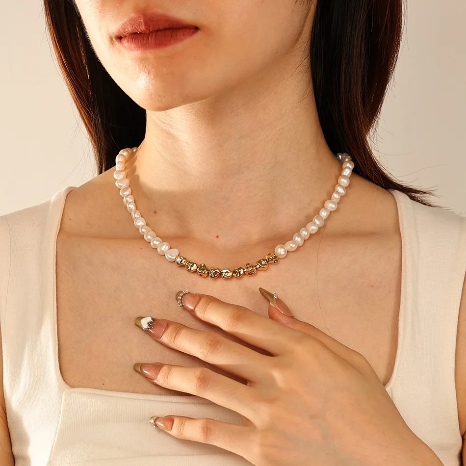 nagosa vintage women charm jewelry 18k gold vermeil brass gold beaded freshwater pearl necklaces