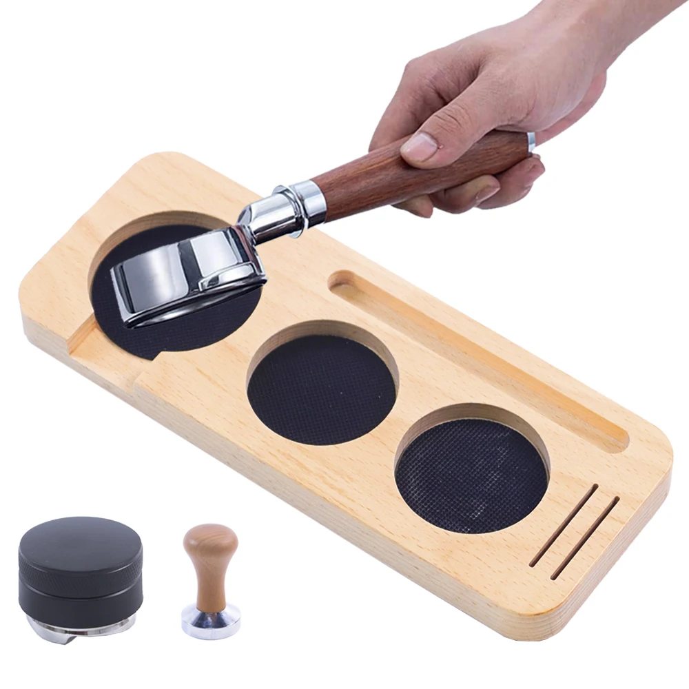 Coffee Accessories Portafilter Mat Stand Wood Espresso Tamper Mat with Non-Slip Wooden Stand Coffee Filter Tamper Holder
