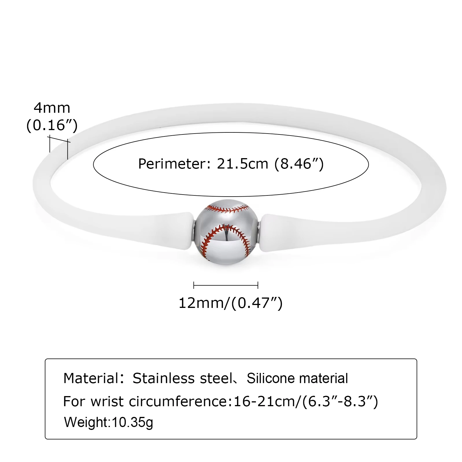 Stainless Steel Football Softball Baseball Black White Silicone Bracelet Sports Bracelet Jewelry