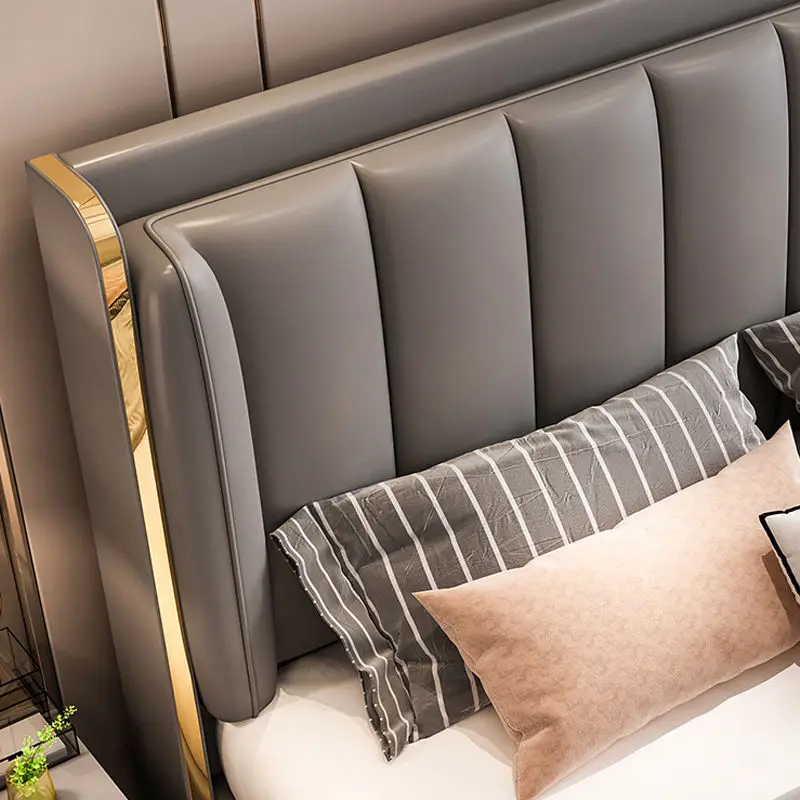 Bedroom Furniture Upholstered Smart Bed Set King Size Modern Double Leather Bed