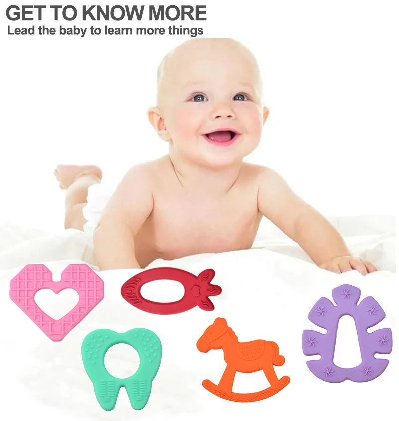 Wholesale Shape Ring Animal Silicone Chewing Teether Baby Teething Toy BPA Free Silicone Teether Strap Baby Teether
