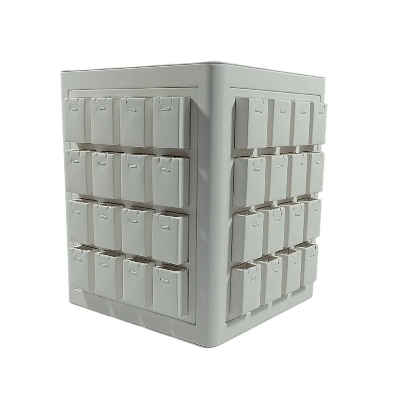Square White Pu Leather Rotating Jewelry Display Stand
