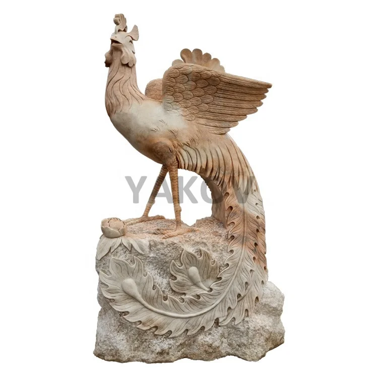 garden decoration natural stone phoenix statue marble lucky bird sculptures