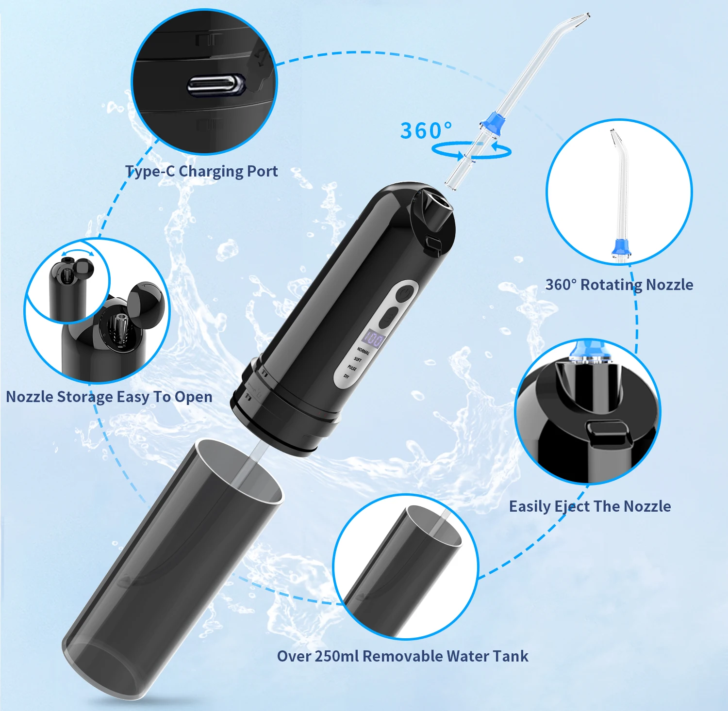 Hot Sale Cordless Portable Oral Irrigator UV Electric Dental Water Flosser With LED display