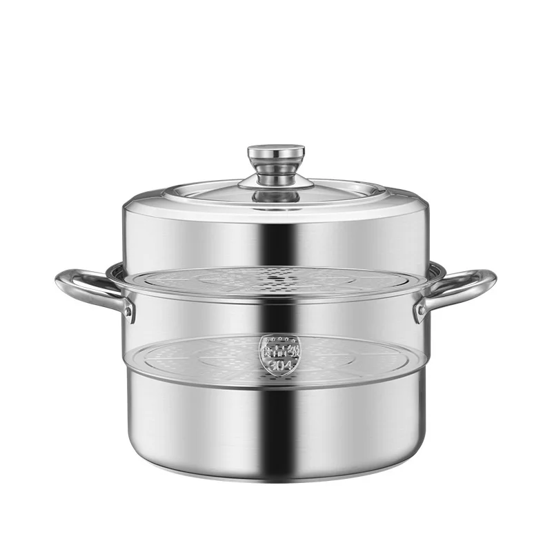 DIA 26CM 2-Layer 304 Stainless Steel Cookware Set Rice Steamer Food Portable Steamer Cooker with Glass Lid