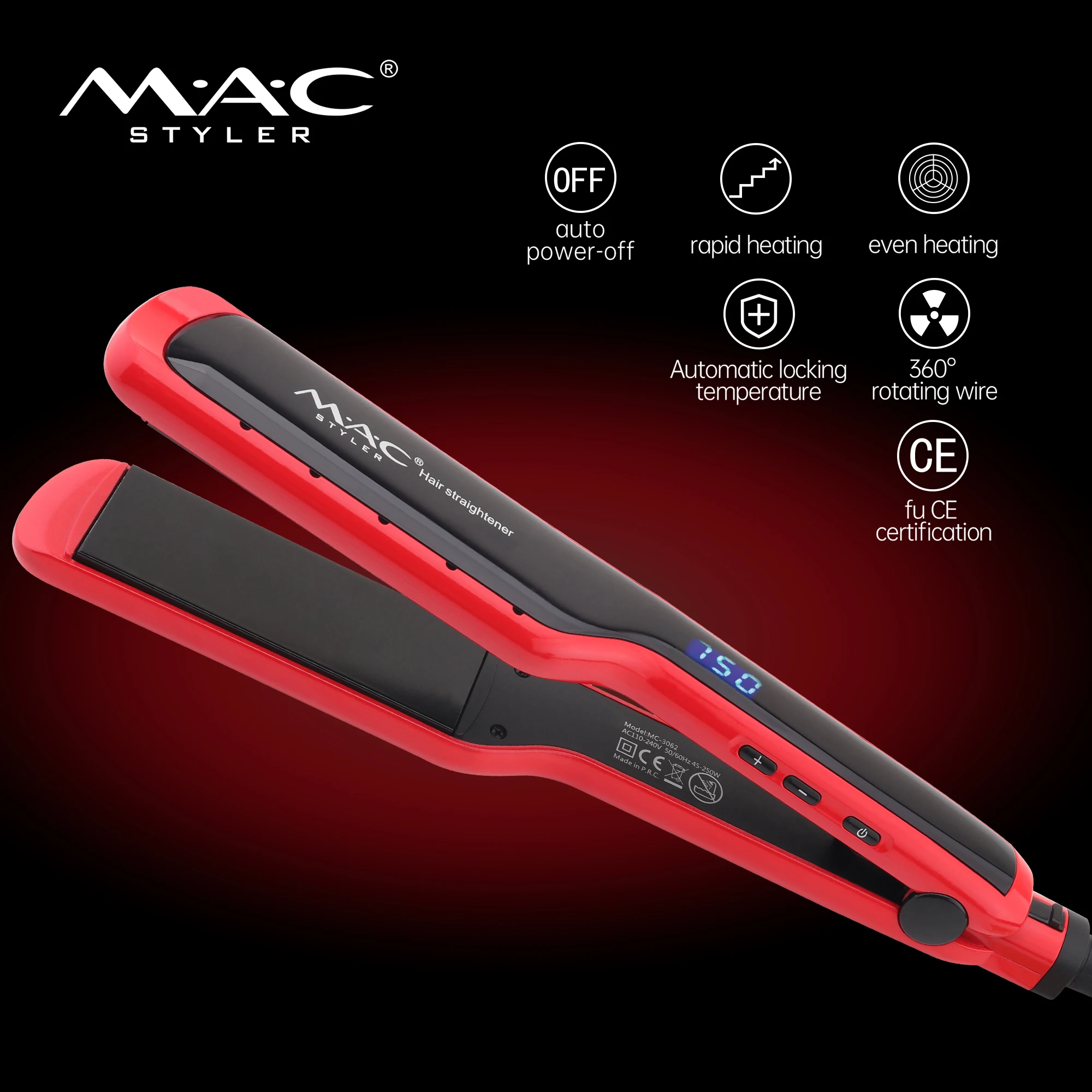 Red Flat Iron Hair Straightening MachineBest selling hair straighter new design fast ceramic coating electric hair straightener