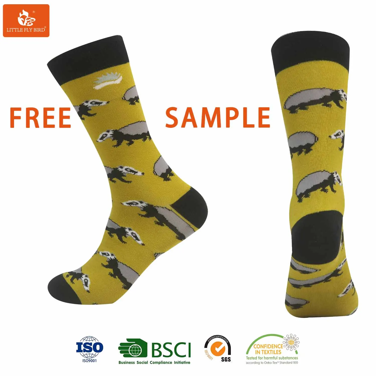 Custom made professional design add your logo combed cotton happy crew men socks with custom tag socks for men