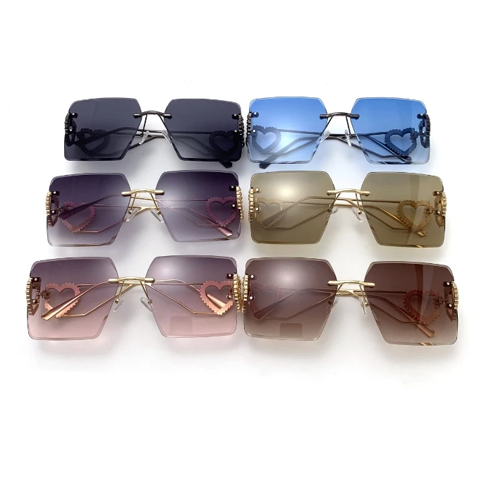 Unisex Retro Y2K Glasses European American Square Frameless Cut Edges Large PC Frame Sunglasses Hollowed Love Legs New Model