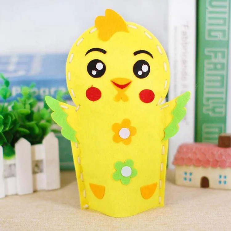 DIY arts and crafts supplies cheap happy kids pre-cut animal felt shape pretend colorful 6pcs felt hand puppets with googly eyes