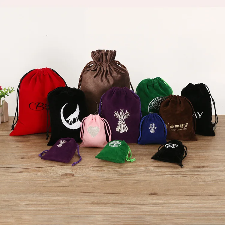 Factory Custom Logo Printed Jewelry Packaging Bags Velvet Drawstring Organizer Promotional Gift Pouch Bag