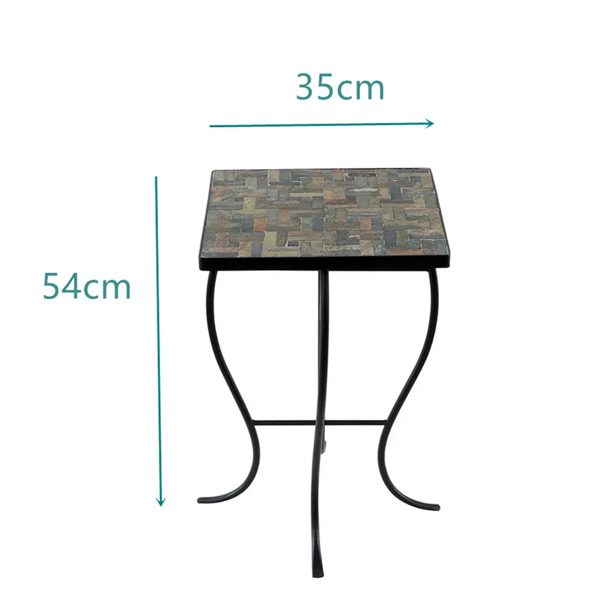 tetris design Cobalt Glass Top plant stand, Mosaic square Accent Table for Indoor and Outdoor