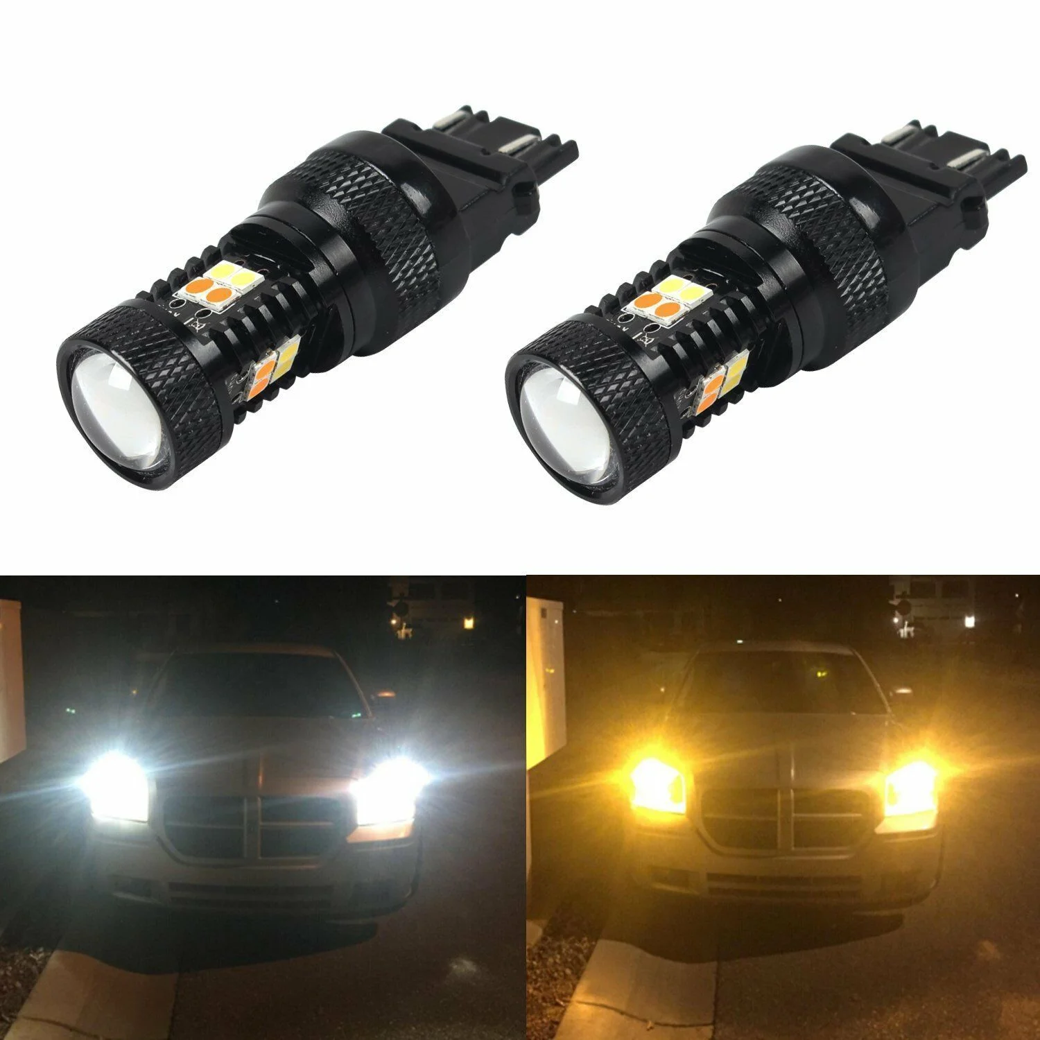 16Smd Canbus Car Led Switch Back Dual Color White Yellow Led T20 T25 7443 W21W 3030 Brake Fog Light Turn Signal Light Bulbs