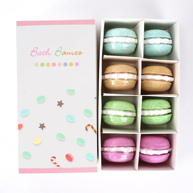 
Creative Macaron 8PCS Explosion Fizzy Salt Cake Bath Ball Gift Box Essential Oil Mixed Color Rose Bath Bomb Powder 
