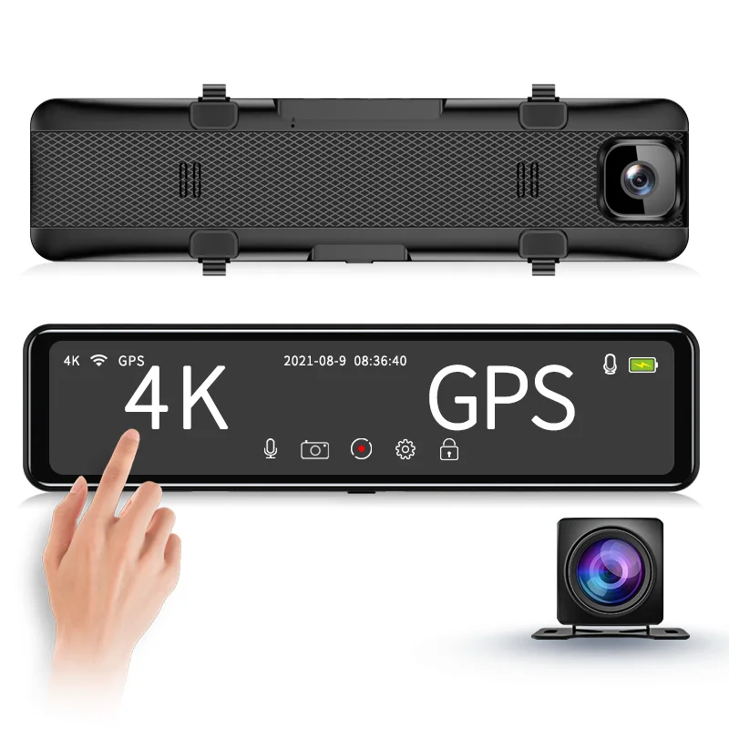 Новая автомобильная видеокамера FHD 4K GPS WiFi видеорегистратор 12 дюймов IPS Stream Media камера заднего вида в автомобиле черная