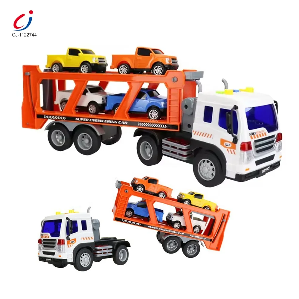 Chengji 1:16 scale plastic transport toy car carrier tow truck heavy friction inertial trailer truck toy for kids