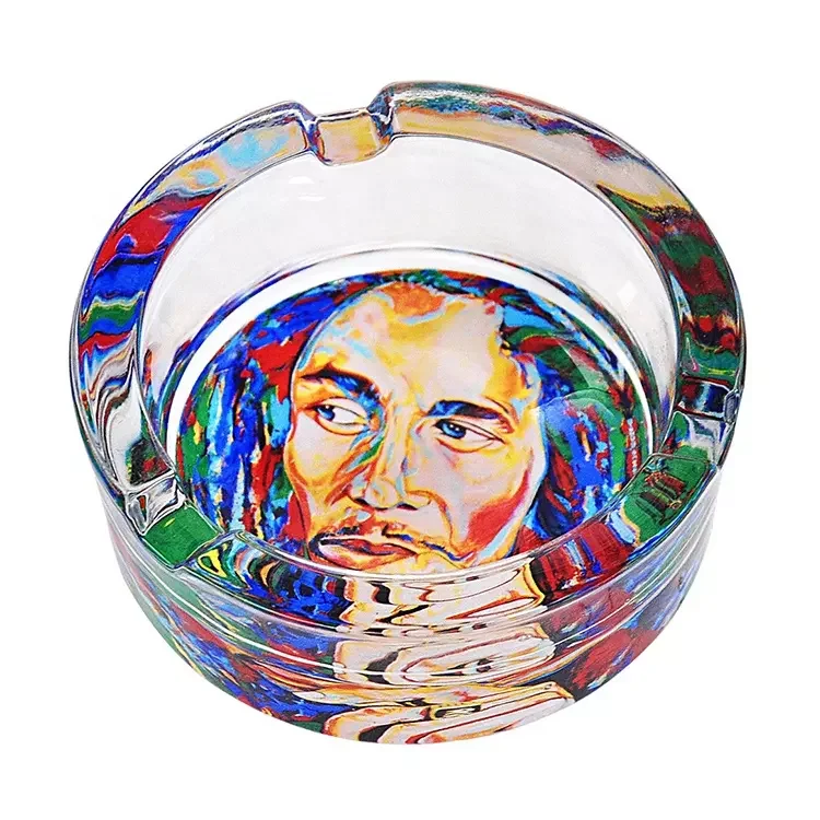 Wholesale Custom Design Logo Ash Tray Smokeless Round Pocket Glass Cigar Ashtray