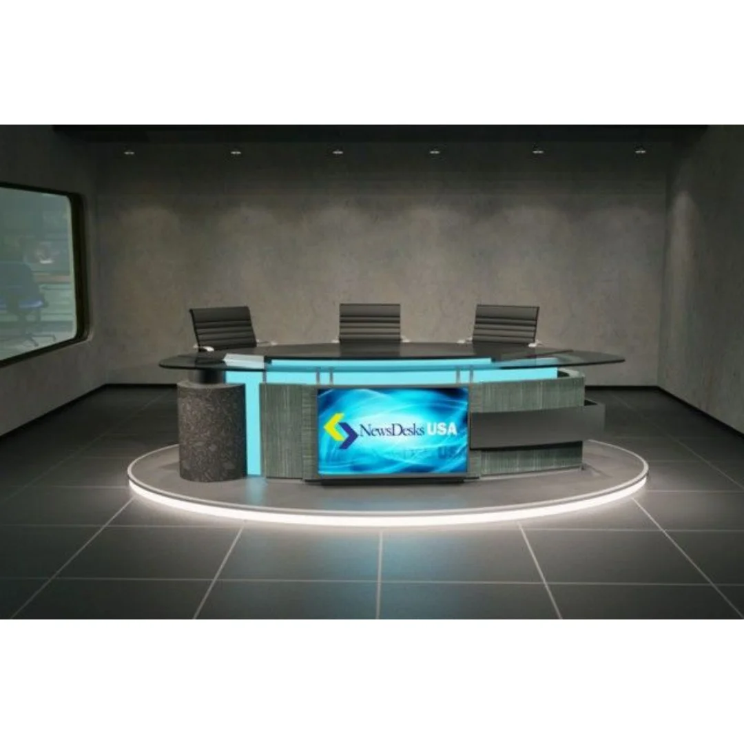 Functional Furniture: TV News Studio Desk for Live Broadcasting and Podcasts